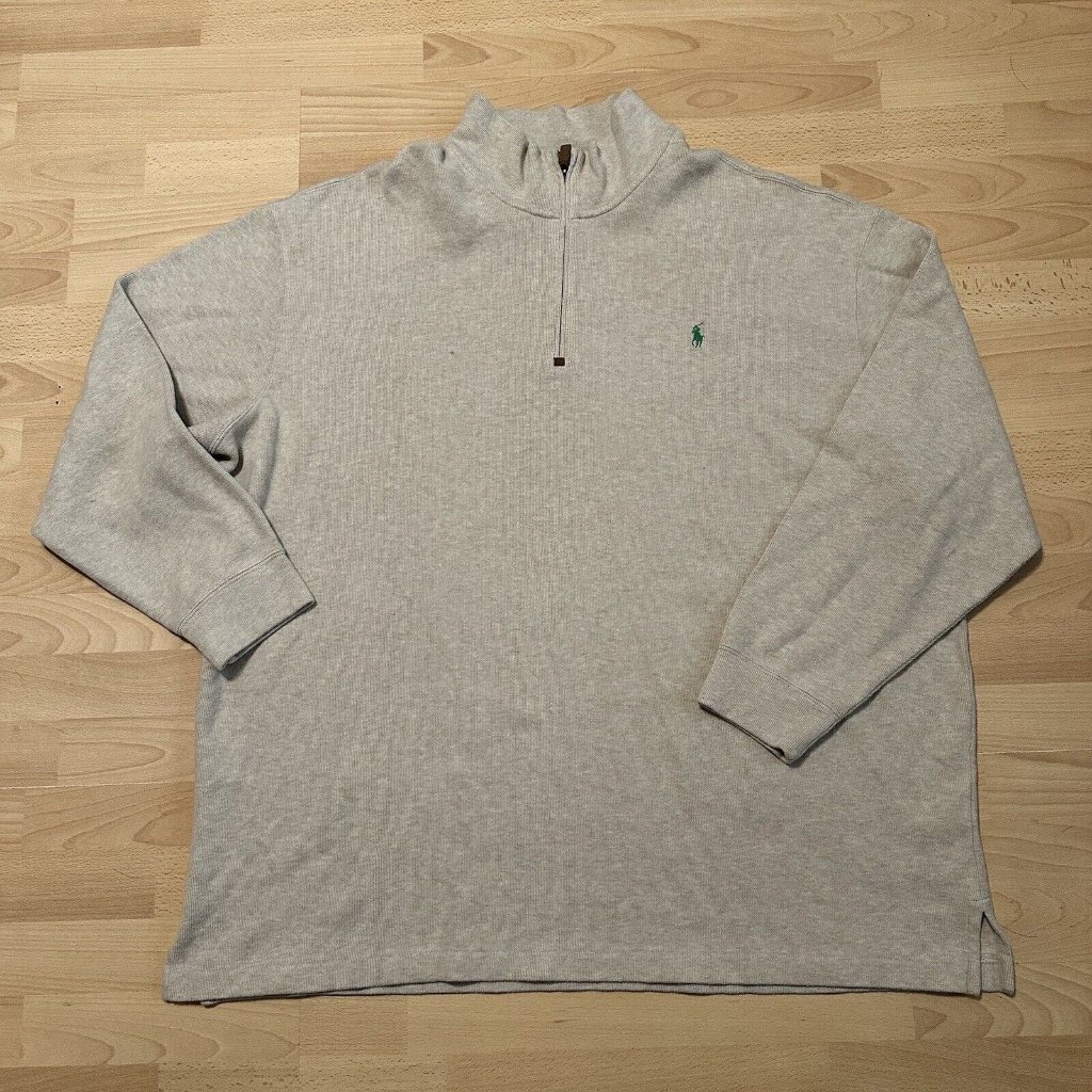 Polo Ralph Lauren Tan Ribbed Cotton 1/4 Zip Knit Jumper Size Men's 3xb
